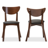Baxton Studio RT331-CHR-Dark Walnut Sumner Mid-Century Black Faux Leather and Walnut Brown Dining Chair Set of 2